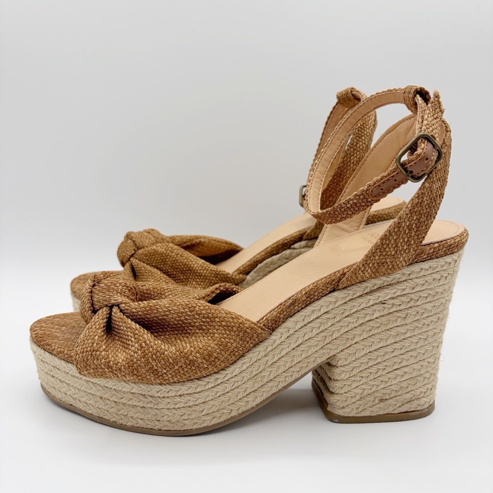 Oasis Society Mackenzie Espadrille Wedge Sandal Sz 9 Platform Ankle Strap Raffia